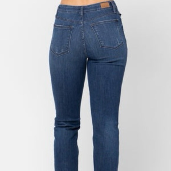 Judy Blue Button Fly Distressed Boyfriend Jeans - Dark Blue Size 7/28 - Picture 4 of 11